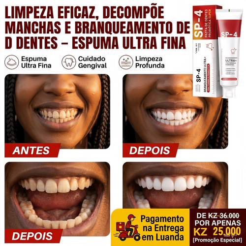 Pasta de Dentes SP-4 ✨ Sorriso Mais Branco e Hálito Fresco com Probióticos 🌿 Remove Manchas Naturalmente 🦷 🛵 Entrega em Luanda Pagas na Entrega 💸