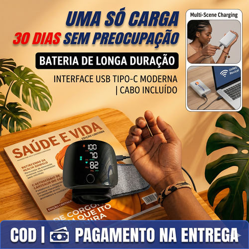 🩺 Monitor de Tensão Arterial de Pulso Digital com Ecrã LED a Cores e Anúncio por Voz 🔊 | Botão Táctil e Memória para 2 Utilizadores 👥 | Bateria Recarregável USB-C de Longa Duração 🔋 | Entrega em Luanda com Pagamento no Acto! 🚚💨 🇦🇴