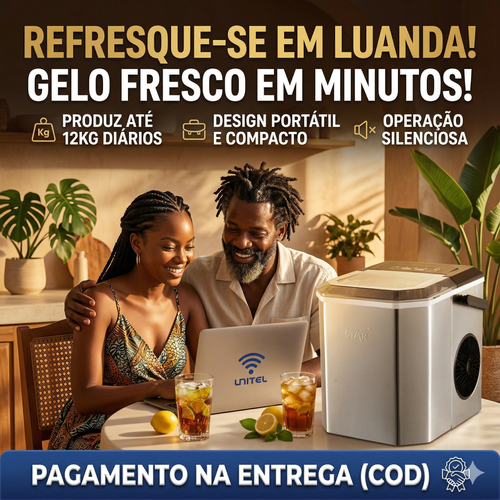 GELO PRONTO EM APENAS 6 MINUTOS! 🧊🚀 Chega de bebidas quentes no calor de Luanda! Esquece a chatice de procurar gelo na rua ou esperar horas pelo congelador. ☀️ Com esta Máquina Automática, tens gelo fresco e cristalino sempre à mão, num abrir e fechar de olhos! É super rápida, compacta e ainda tem função de autolimpeza fácil. 🧼✨ Ideal para refrescar os teus sumos, cocktails ou aquela cerveja bem gelada no ponto! 🍻