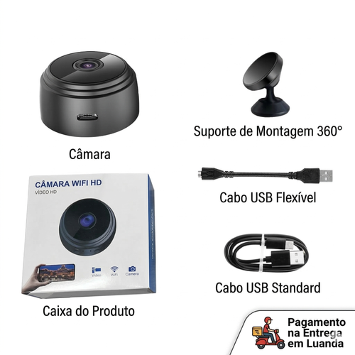 🔥 Mini Câmara A9 – O Teu Mambo Sempre Seguro! 👁️ 1080P Full HD + Visão Noturna 🌙 Segurança no ponto para o teu carro, casa ou escritório! 🚗🏠🏢 Entrega à borla em Luanda e pagas só ao receber! 🛵💰