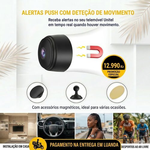 🔥 Mini Câmara A9 – O Teu Mambo Sempre Seguro! 👁️ 1080P Full HD + Visão Noturna 🌙 Segurança no ponto para o teu carro, casa ou escritório! 🚗🏠🏢 Entrega à borla em Luanda e pagas só ao receber! 🛵💰