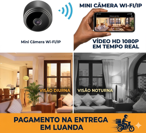 🔥 Mini Câmara A9 – O Teu Mambo Sempre Seguro! 👁️ 1080P Full HD + Visão Noturna 🌙 Segurança no ponto para o teu carro, casa ou escritório! 🚗🏠🏢 Entrega à borla em Luanda e pagas só ao receber! 🛵💰