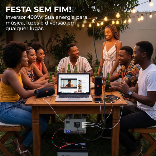 Inversor de Potencia 400W 12V 24V para 220V com 3 USB e Tomada Universal para Carro e Casa