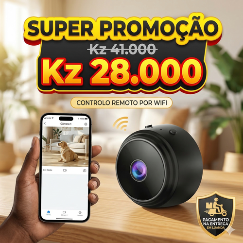 🔥 Mini Câmara A9 – O Teu Mambo Sempre Seguro! 👁️ 1080P Full HD + Visão Noturna 🌙 Segurança no ponto para o teu carro, casa ou escritório! 🚗🏠🏢 Entrega à borla em Luanda e pagas só ao receber! 🛵💰