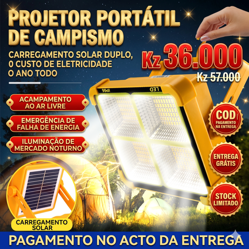 💡 Super Refletor Solar Inteligente 4 em 1 para Luanda: Iluminação Total com CUSTO ZERO de Energia o Ano Todo! Perfeito para Campismo, Reparações, Casa e Emergências (SOS) com 4 Modos de Luz, Power Bank Integrado e Proteção IP66 contra Chuva ☀️⛺🛠️🚨🇦🇴