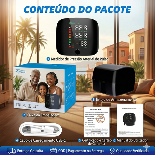 🩺 Monitor de Tensão Arterial de Pulso Digital com Ecrã LED a Cores e Anúncio por Voz 🔊 | Botão Táctil e Memória para 2 Utilizadores 👥 | Bateria Recarregável USB-C de Longa Duração 🔋 | Entrega em Luanda com Pagamento no Acto! 🚚💨 🇦🇴