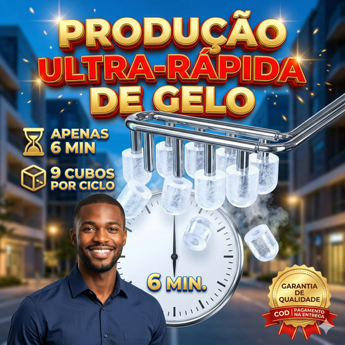 GELO PRONTO EM APENAS 6 MINUTOS! 🧊🚀 Chega de bebidas quentes no calor de Luanda! Esquece a chatice de procurar gelo na rua ou esperar horas pelo congelador. ☀️ Com esta Máquina Automática, tens gelo fresco e cristalino sempre à mão, num abrir e fechar de olhos! É super rápida, compacta e ainda tem função de autolimpeza fácil. 🧼✨ Ideal para refrescar os teus sumos, cocktails ou aquela cerveja bem gelada no ponto! 🍻