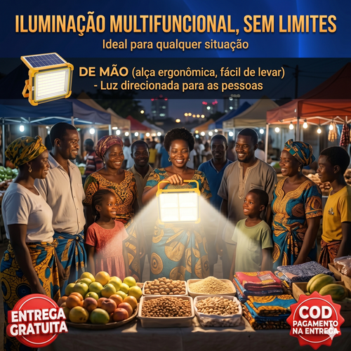 💡 Super Refletor Solar Inteligente 4 em 1 para Luanda: Iluminação Total com CUSTO ZERO de Energia o Ano Todo! Perfeito para Campismo, Reparações, Casa e Emergências (SOS) com 4 Modos de Luz, Power Bank Integrado e Proteção IP66 contra Chuva ☀️⛺🛠️🚨🇦🇴