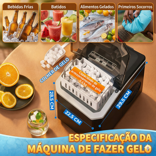 GELO PRONTO EM APENAS 6 MINUTOS! 🧊🚀 Chega de bebidas quentes no calor de Luanda! Esquece a chatice de procurar gelo na rua ou esperar horas pelo congelador. ☀️ Com esta Máquina Automática, tens gelo fresco e cristalino sempre à mão, num abrir e fechar de olhos! É super rápida, compacta e ainda tem função de autolimpeza fácil. 🧼✨ Ideal para refrescar os teus sumos, cocktails ou aquela cerveja bem gelada no ponto! 🍻