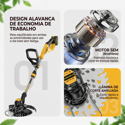 👑 REI DO PODER: Corta-Grama Elétrico Multifuncional com Motor Brushless ⚡ e Bateria de Lítio de Longa Duração 🔋! Ceifeira Doméstica Portátil de Alta Potência para Terrenos Bravios 🌿, com 9 Polegadas de Lâmina de Serra Circular ⚙️ e Cabo Telescópico Ajustável de 120-145cm 📏, Display Digital e Escudo Protetor Grande 🛡️. Mais Seguro, Mais Forte e 10 Vezes Mais Eficiente 💪!