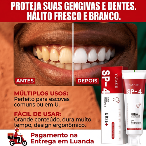 Pasta de Dentes SP-4 ✨ Sorriso Mais Branco e Hálito Fresco com Probióticos 🌿 Remove Manchas Naturalmente 🦷 🛵 Entrega em Luanda Pagas na Entrega 💸