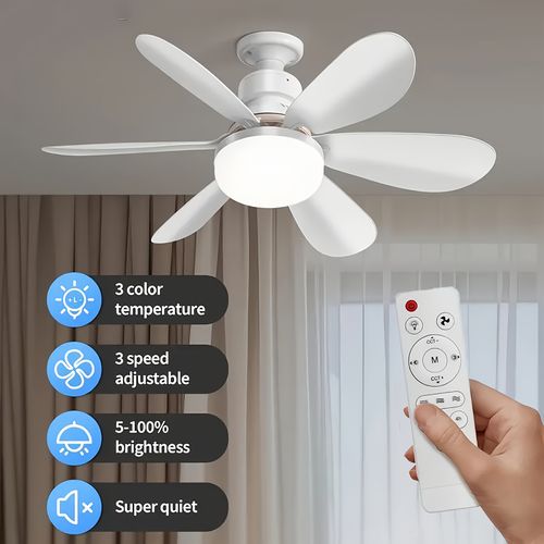 Um ventilador de teto com luz e controle remoto