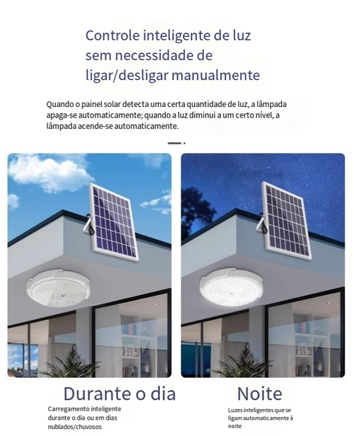 Luminária solar de teto para exterior — Controlo remoto inteligente e design com sensor de luz