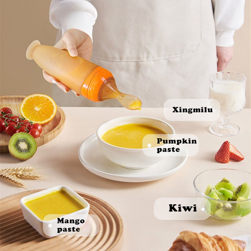 Food-grade silicone, eco-friendly baby food feeding spoon, bottle feeding spoon, fruit teether, BPA-free