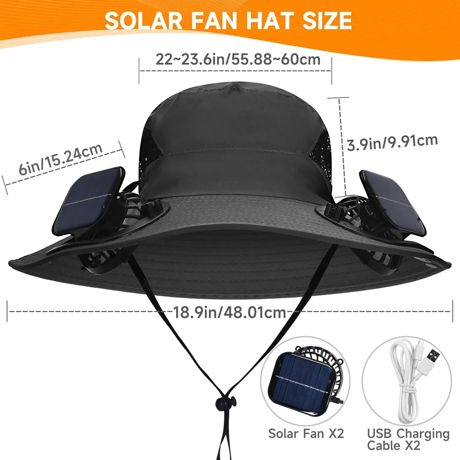 USB & Solar Rechargeable Cooling Hat with Detachable Fans for Hot Weather