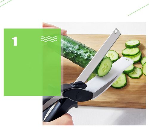 2 in 1 Stainless Steel Kitchen Scissors with Plastic Handle Multifunctional Cutting Board Chopper for Fruit & Vegetables