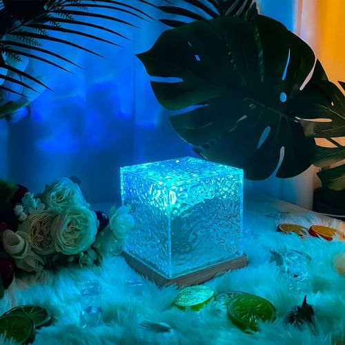 Water Ripple Cube Light, Aurora Ocean Wave Projector Light, Gradient Rotating Night Light with Flame Ripple & Colorful Lighting Effects