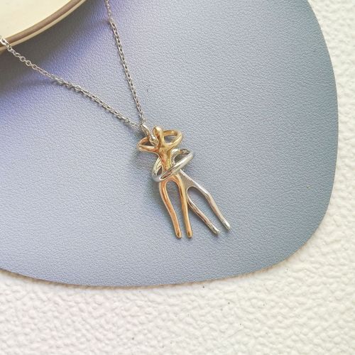 Two-Tone Hug Pendant Necklace - Couple's Unique Bond
