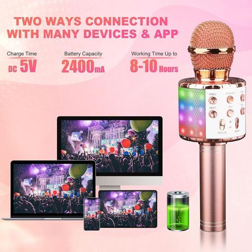Wireless Bluetooth Karaoke Microphone Portable Handheld KTV Mic with Speaker and LED Lights
