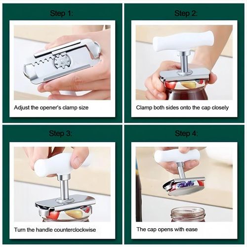 Multifunctional Can & Bottle Opener, Kitchen Jar Lid Gripper, Adjustable Stainless Steel Jar & Bottle Opener