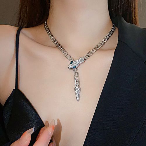 Trendy INS-Style Cuban Chain | Sparkly Snake Head Magnetic Necklace