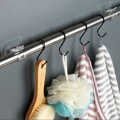 Get six pieces in total. Nail-free self-adhesive rail hooks, curtain rod clips, bathroom hooks, and adhesive hanging storage racks for household use.