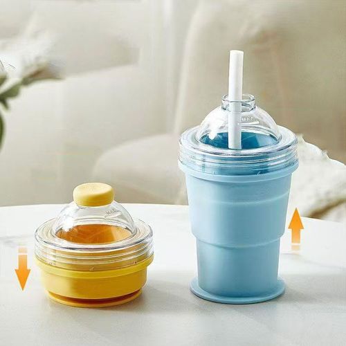 Reusable Portable Folding Ice Cup, Food-Grade Silicone, DIY Ice Ball Straw, Minimalist On-the-Go Water Bottle, Ice Ball Mold