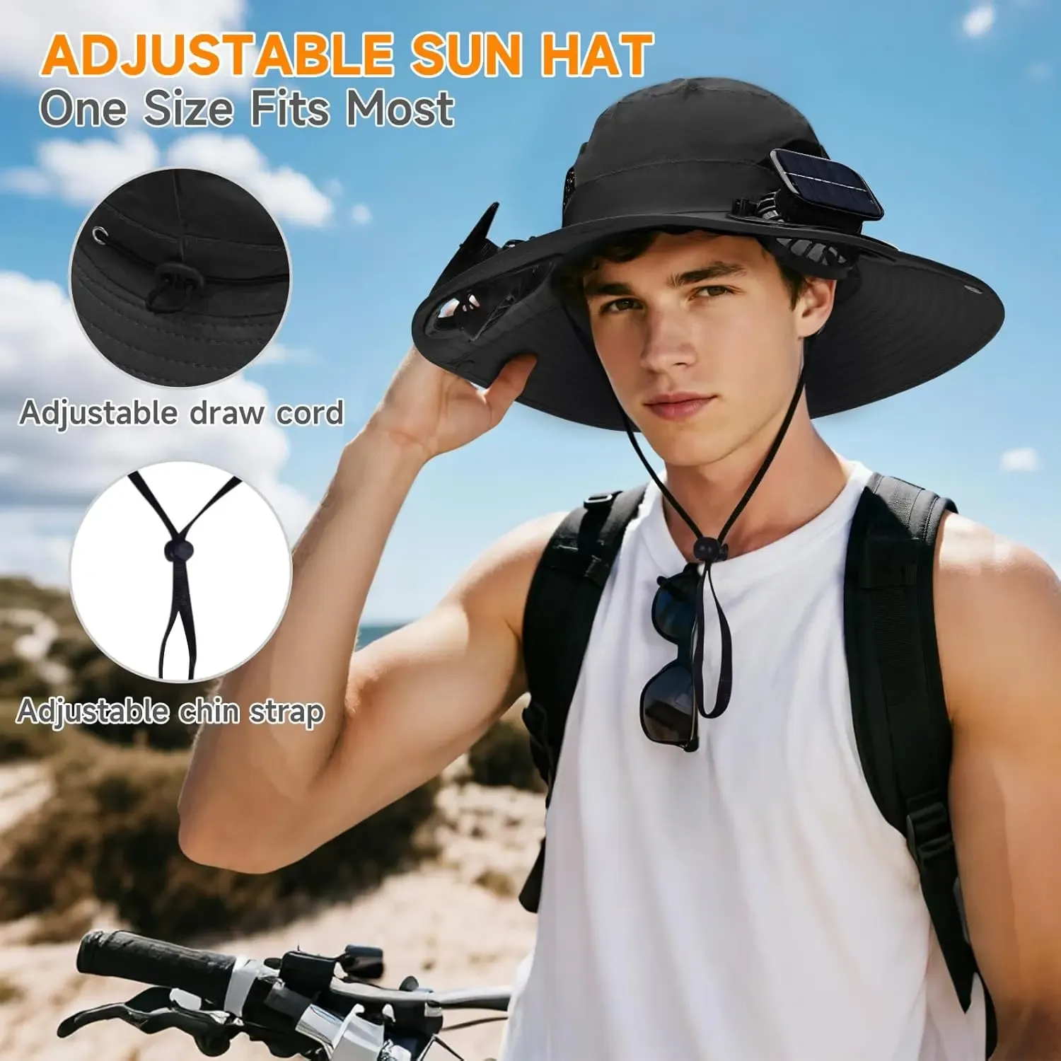 USB & Solar Rechargeable Cooling Hat with Detachable Fans for Hot Weather