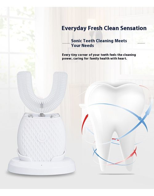 360° Full-Coverage Cleaning, Fully Automatic, IPX7 Waterproof & Rechargeable U-Shaped Silicone Toothbrush