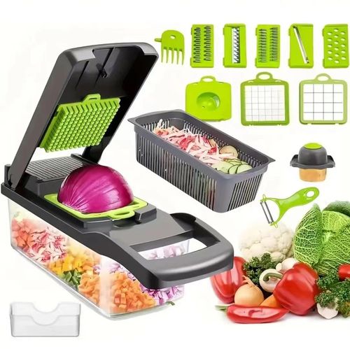 Multifunctional Food Chopper, Dicer, Slicer & Grater – Vegetable Cutter with Container for Salad