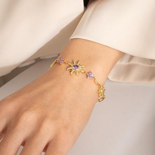 2026 New Purple Sunflower Sparkling Zircon Bracelet, Unique Texture & Light Luxury Style, Versatile for Women