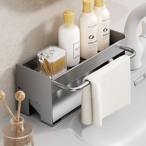 Kitchen Sink Cleaning Rack Metal Draining Artifact with Rod Sponge Wipe Cloth Storage and Steel Ball Rack Draining