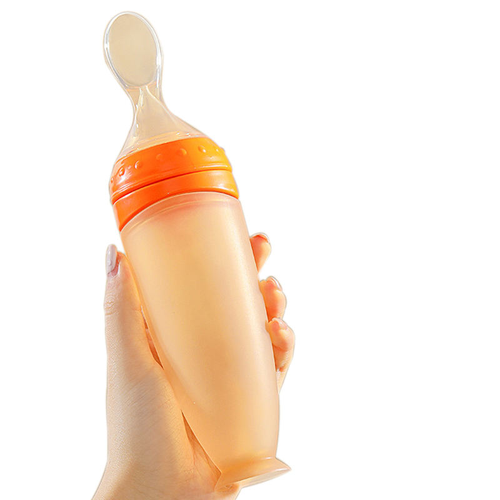 Food-grade silicone, eco-friendly baby food feeding spoon, bottle feeding spoon, fruit teether, BPA-free