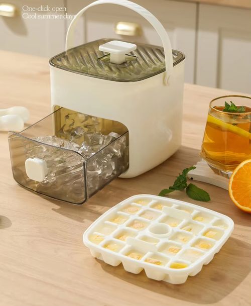 Double-layer press-type ice cube tray, food-grade household ice-making box, easy to release ice cubes