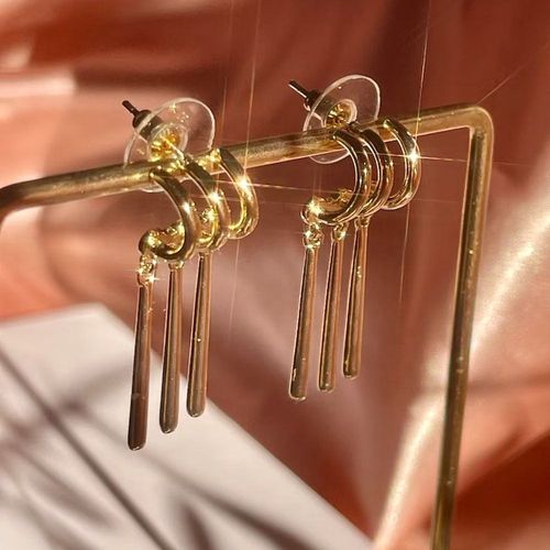 Fashion Baseball Bat Pendant Zoro Earrings, Long Oval Minimalist Bar Shape, Gold-Plated Hoop Earrings