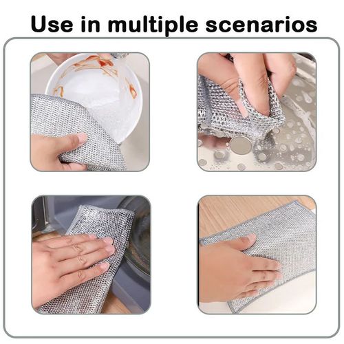 Double Layer Silver Wire Dish Cloth - Oil-Proof Stain Remover for Kitchen Stove & Stainless Steel | Multi-Purpose CleaningCloth 20pcs