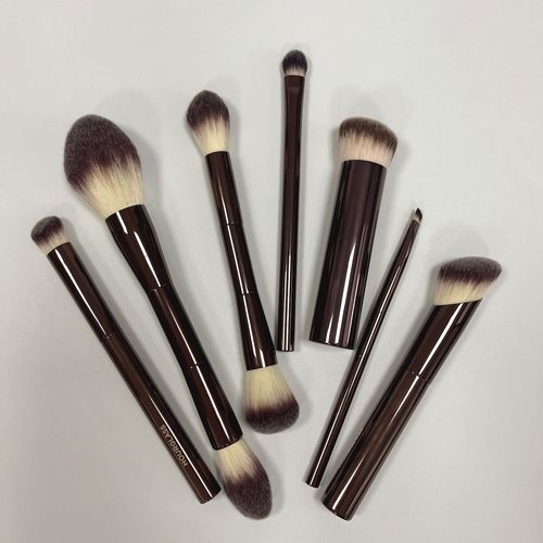 12‑Piece Coffee‑Colored Aluminum Tube Makeup Brush Set, Mushroom‑Head Powder Brush, Non‑Absorbent Makeup Sponge, Soft & Skin‑Friendly, with Storage Bag