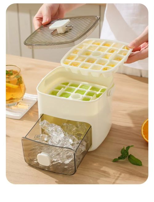 Double-layer press-type ice cube tray, food-grade household ice-making box, easy to release ice cubes