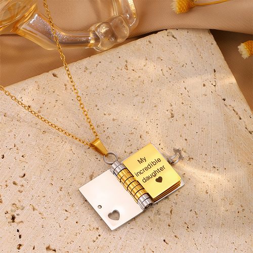 Engraved Book & Heart Envelope Necklace | Keep Your Exclusive Sentiments