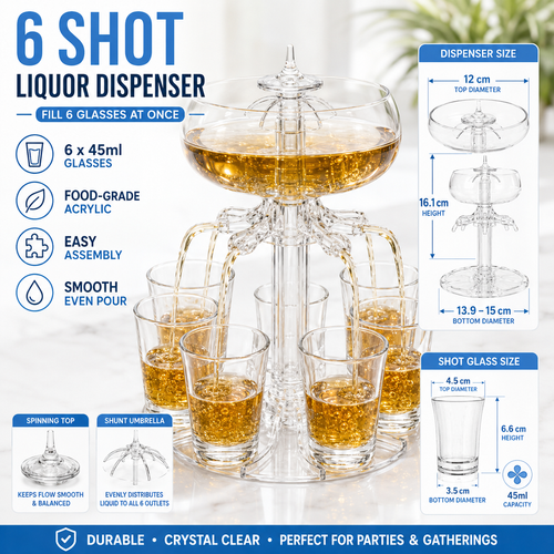 6 Shot Liquor Dispenser , Dolphine Siphon
