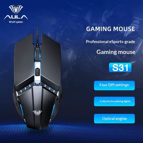 AULA S31 Professional Esports Grade Gaming Mouse USB Wired Gaming Mouse Colorful Luminous Office Home Laptop External Desktop Computer Peripheral Mouse