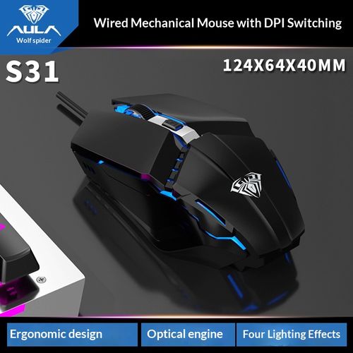 AULA S31 Professional Esports Grade Gaming Mouse USB Wired Gaming Mouse Colorful Luminous Office Home Laptop External Desktop Computer Peripheral Mouse