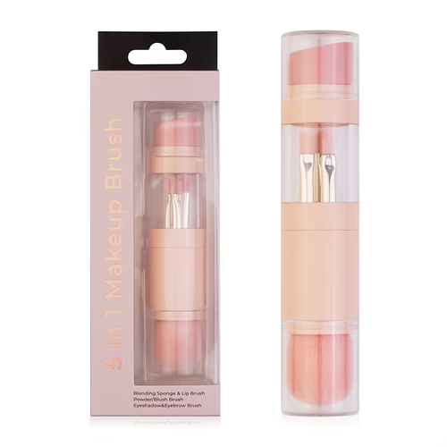 FYD Small Makeup Brush Set 5 in 1 Portable Travel Brush Eyeshadow Foundation Retractable Mini Facial Beauty Makeup Brush Set