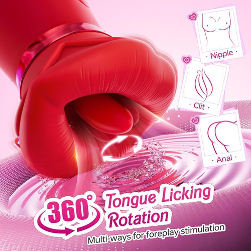 Female vibrator adult sex toy - Sovokn 5-in-1 oral sex vibrator rose sex toy, 10 tongue licks, 3 automatic and 1 manual sucking adult toy new application, clitoral nipple vibrator female couple ex toy