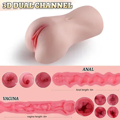 Pocket Pussy Male Masturbator, 2 in 1 Sex Doll Strokers with 3D Textured Vagina Anus Navel Adult Sex Toys, Adult Sex Toys for Men Penis, Male Blowjob Stroker for Couples, Lasbian Orgasm(Flesh)