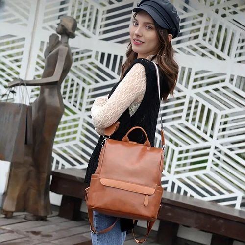 Waterproof Soft Leather Backpack for Outdoor Camping