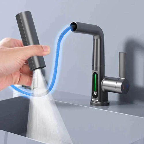 The pull-type lifting digital faucet is a must-have for kitchens and bathrooms.