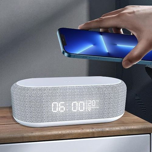 Digital Alarm Clock with Wireless Charging Station and Dimmable LED Display