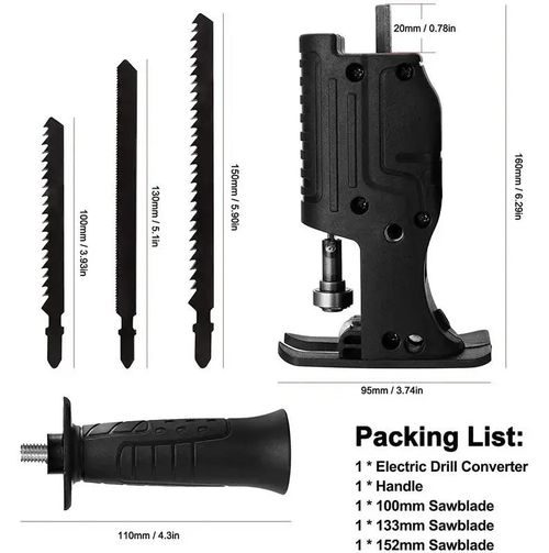 Reciprocating Saw Adapter, Electric Drill Modified Tool Attachment with Ergonomic Handle for Wood and Metal Cutting