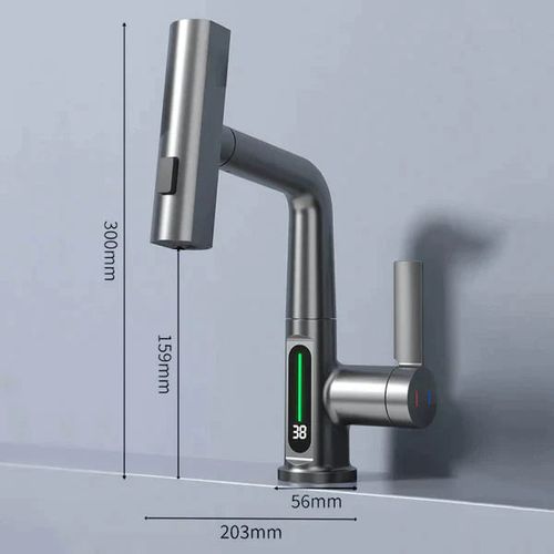 The pull-type lifting digital faucet is a must-have for kitchens and bathrooms.